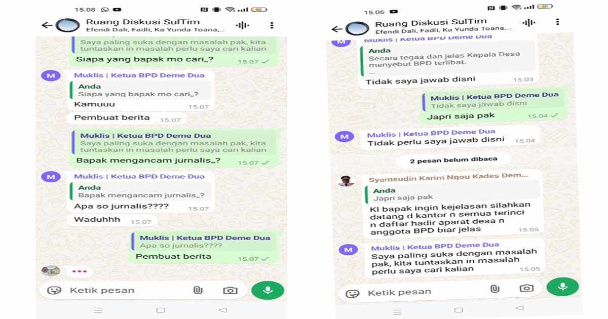 Ketua BPD Desa Deme Dua Diduga Ancam Jurnalis