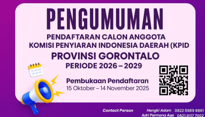 Timsel KPID Gorontalo Buka Pendaftaran Komisioner Baru, Gratis Tanpa Pungutan