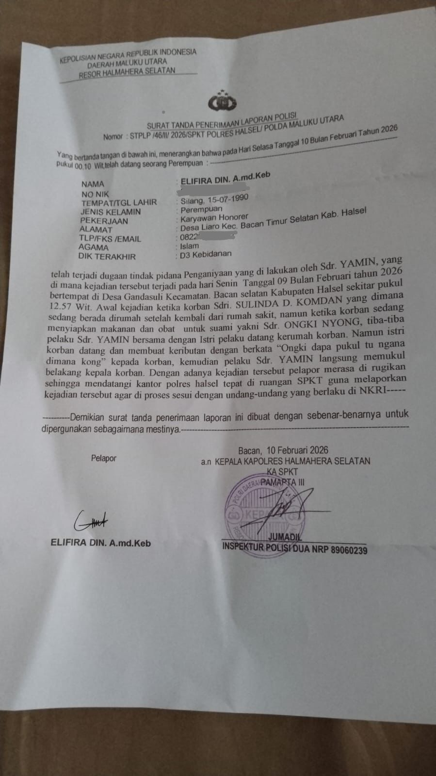 Dugaan Penganiayaan terhadap Kepala Desa Silang Terjadi di Rumah Dinas KUA Bacan Selatan  Halmahera Selatana
